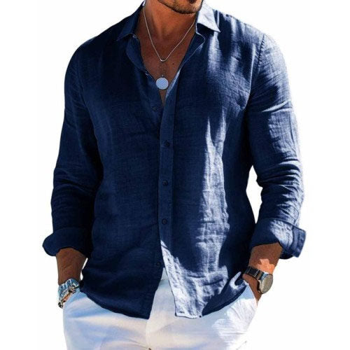 Men's Casual Long-Sleeve Button Shirt in Navy