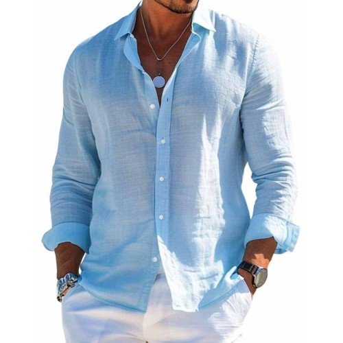 Men's Casual Long-Sleeve Button Shirt in Blue