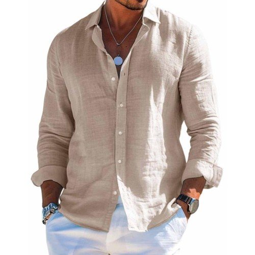 Men's Casual Long-Sleeve Button Shirt in Khaki