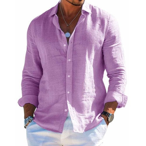 Men's Casual Long-Sleeve Button Shirt in Purple