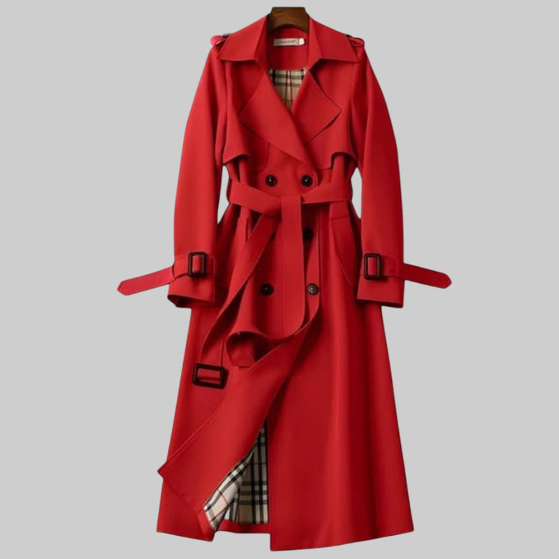 Women's Belted Winter Trench Coat in Red