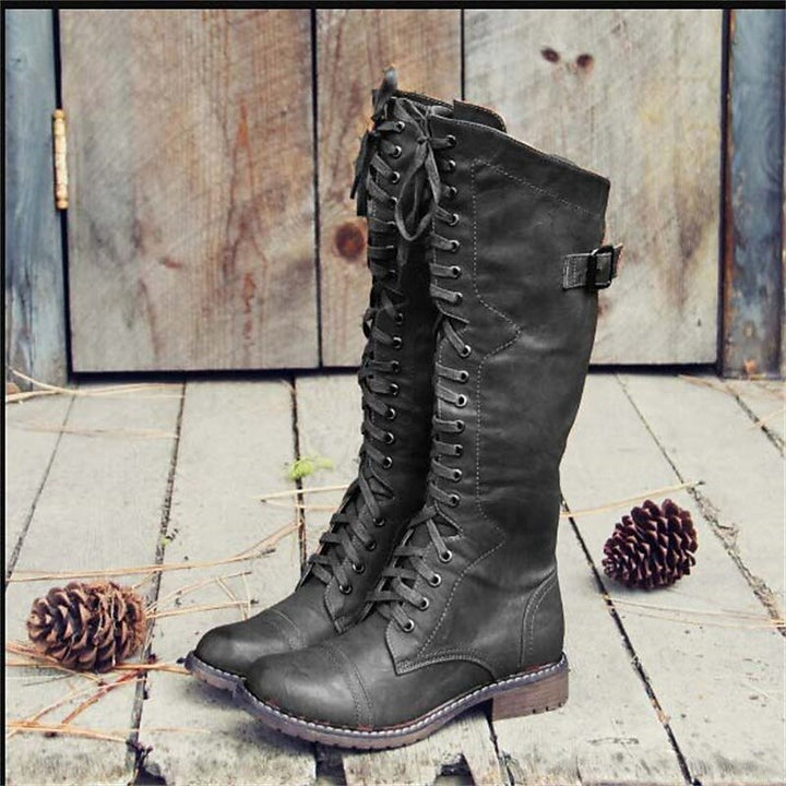 Women's High Lace-Up Riding Boots in Black