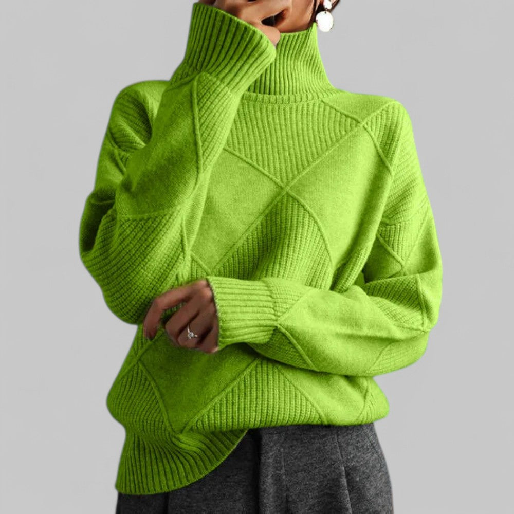 Women's Loose Roll-Neck Jumper in Green