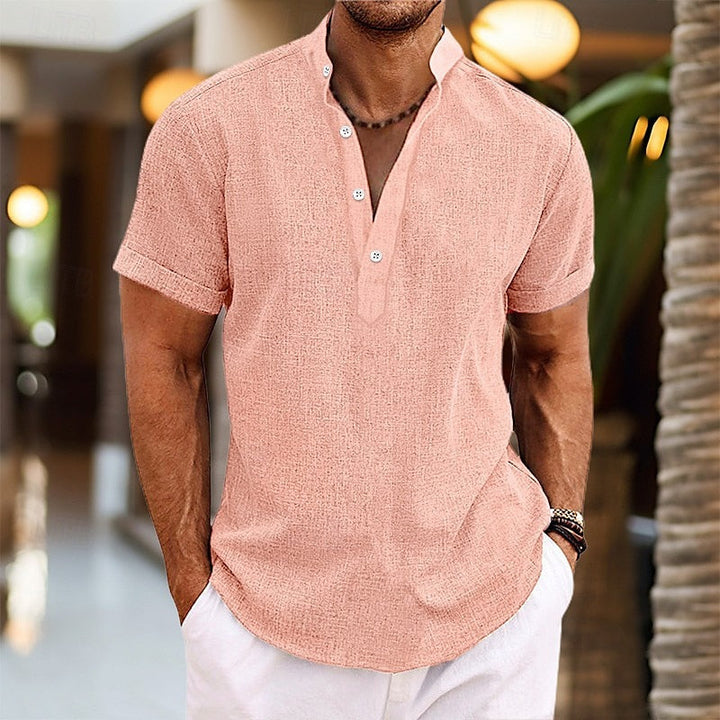 Men's short-sleeve button henley shirt in Pink