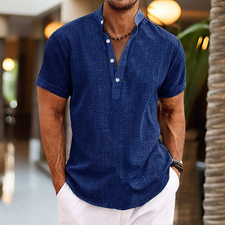 Men's short-sleeve button henley shirt in Navy
