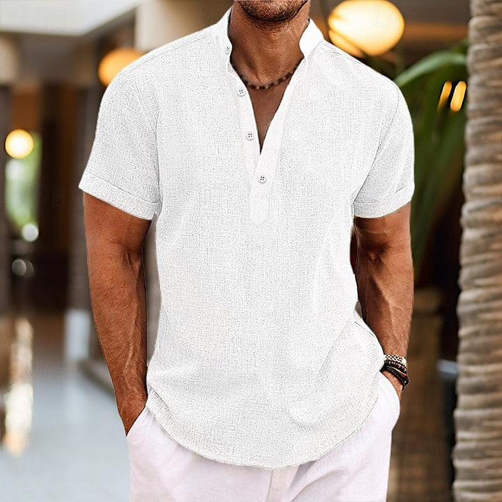 Men's short-sleeve button henley shirt in White