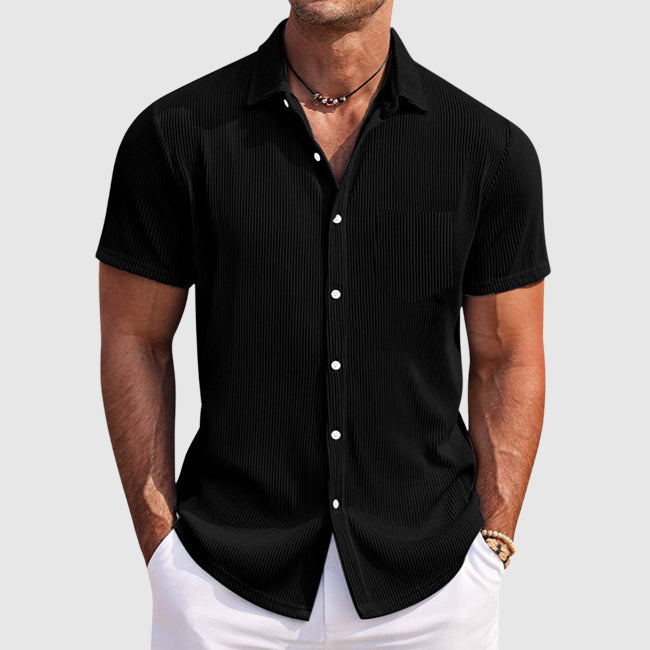 Men's Ribbed Short-Sleeve Shirt in Black