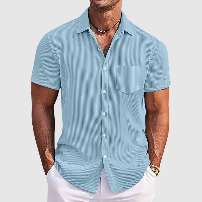 Men's Ribbed Short-Sleeve Shirt in Blue