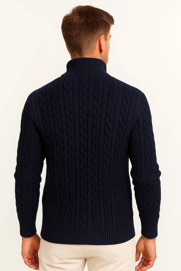 Konrad men's cable knit zip-collar jumper detail view