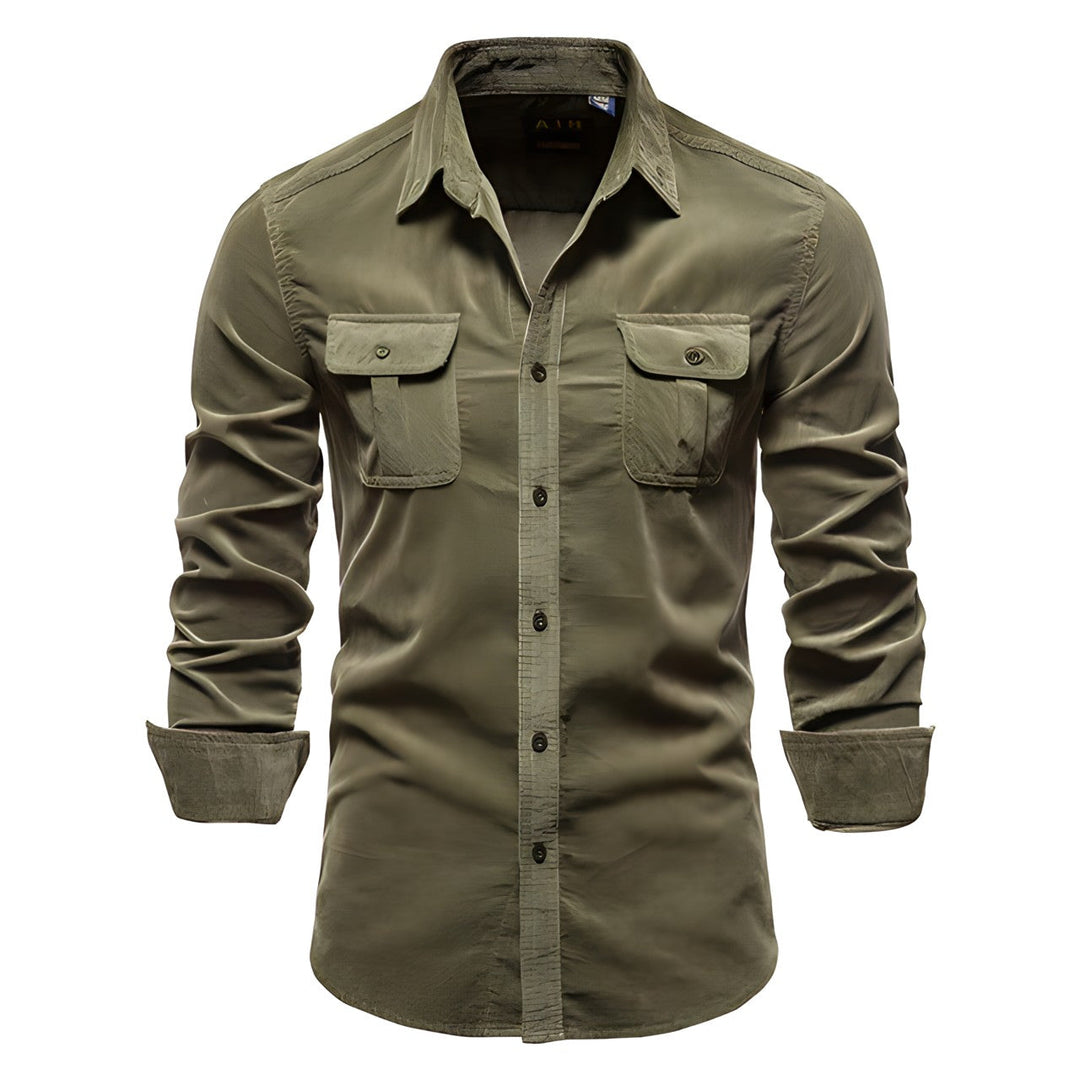 Richard - Men's Long-Sleeve Casual Button Shirt in Army Green