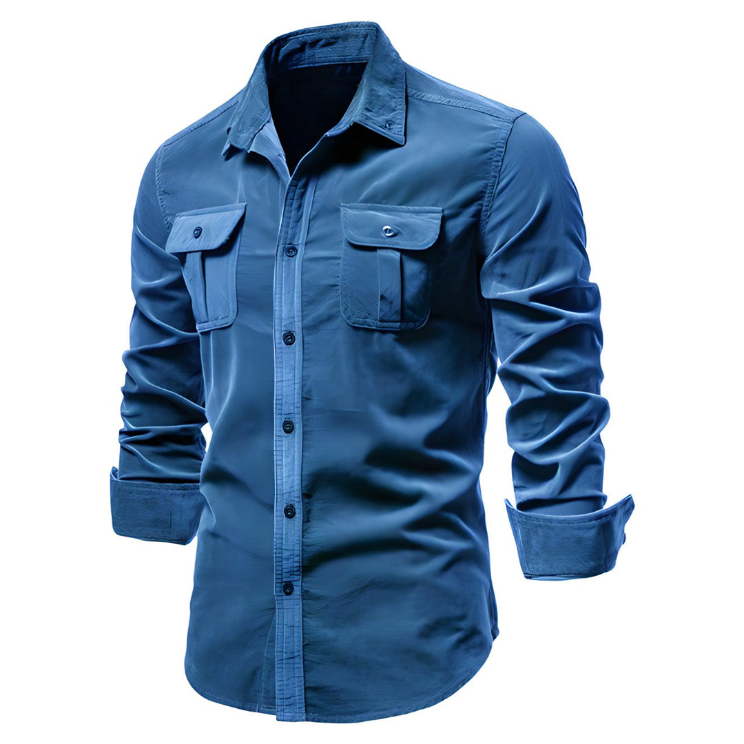 Richard - Men's Long-Sleeve Casual Button Shirt in Blue