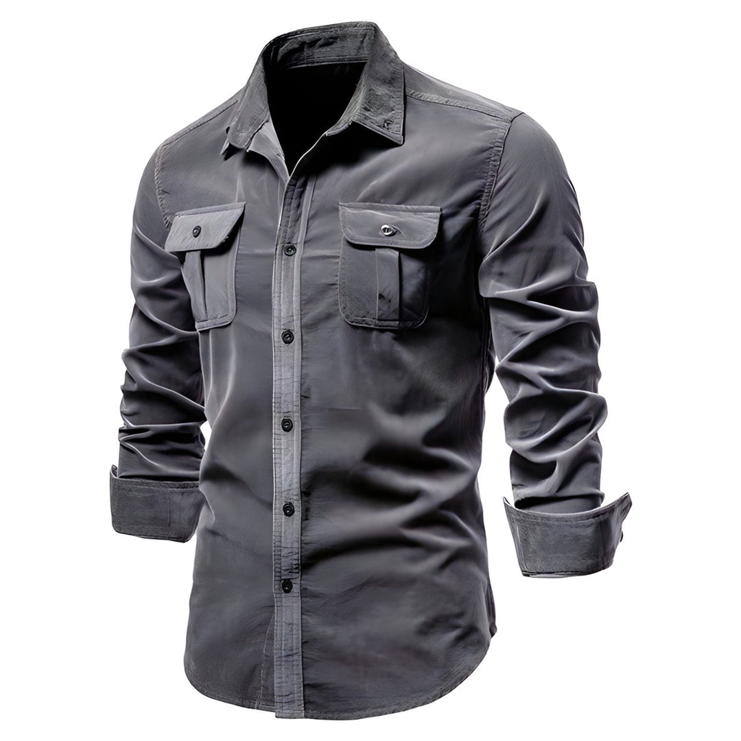 Richard - Men's Long-Sleeve Casual Button Shirt in Dark Grey