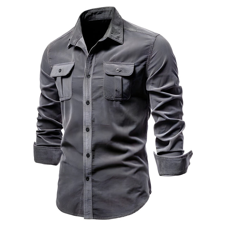 Richard - Men's Long-Sleeve Casual Button Shirt in Dark Grey