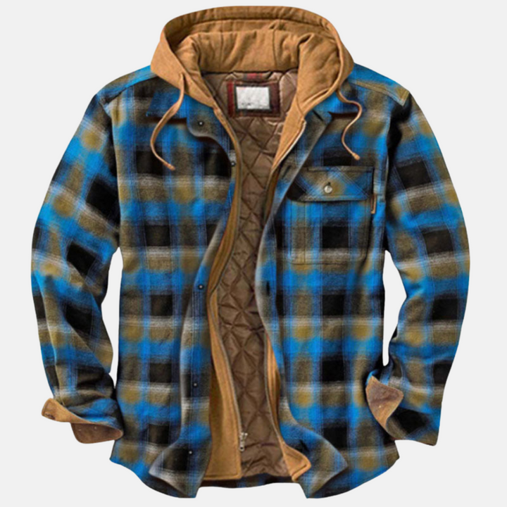 Erich men's casual warm checked button jacket in blue/khaki