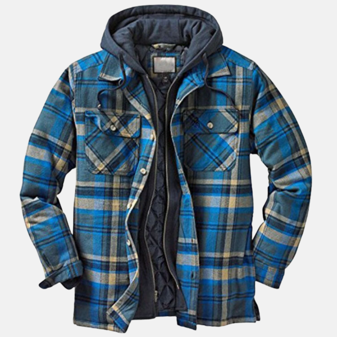 Erich men's casual warm checked button jacket in blue