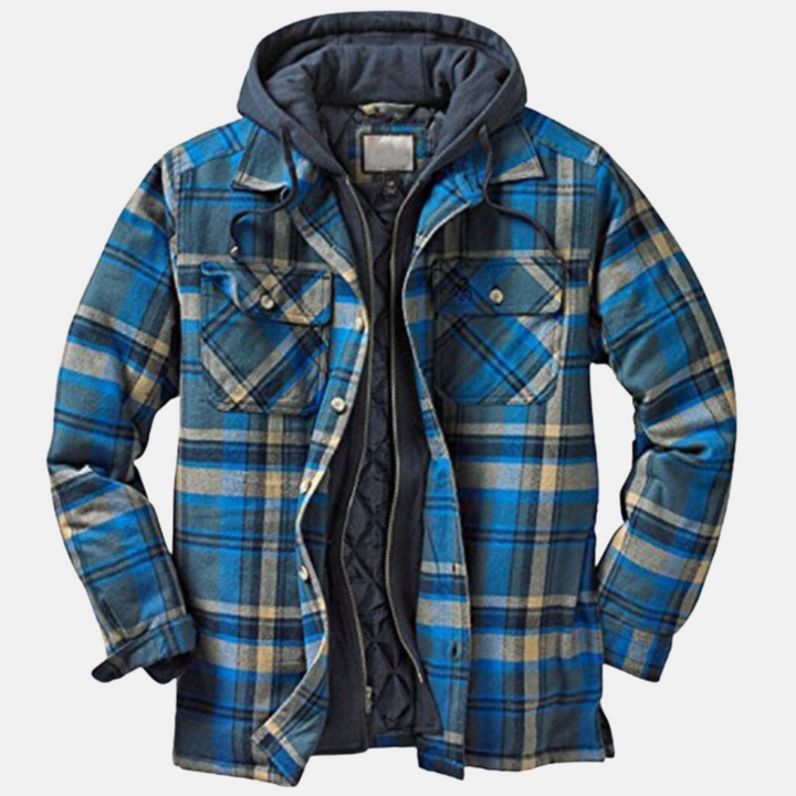 Erich men's casual warm checked button jacket in blue