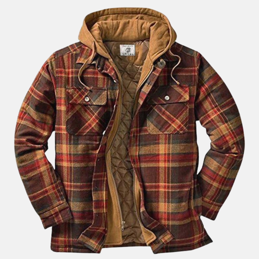 Erich men's casual warm checked button jacket in brown