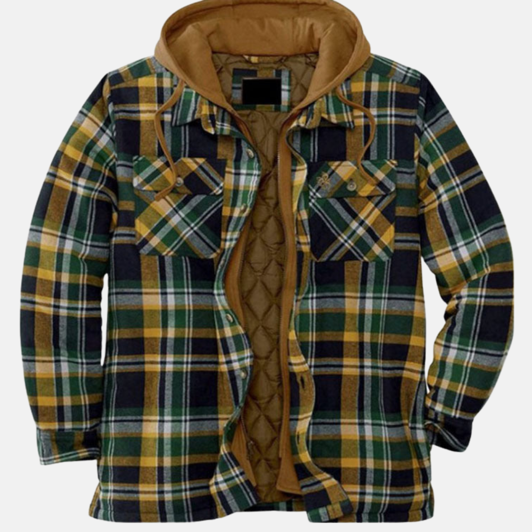 Erich men's casual warm checked button jacket in green