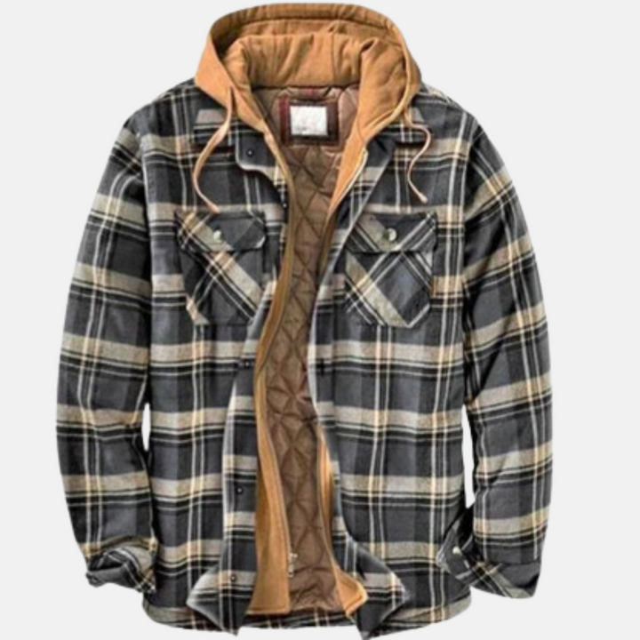 Erich men's casual warm checked button jacket in grey