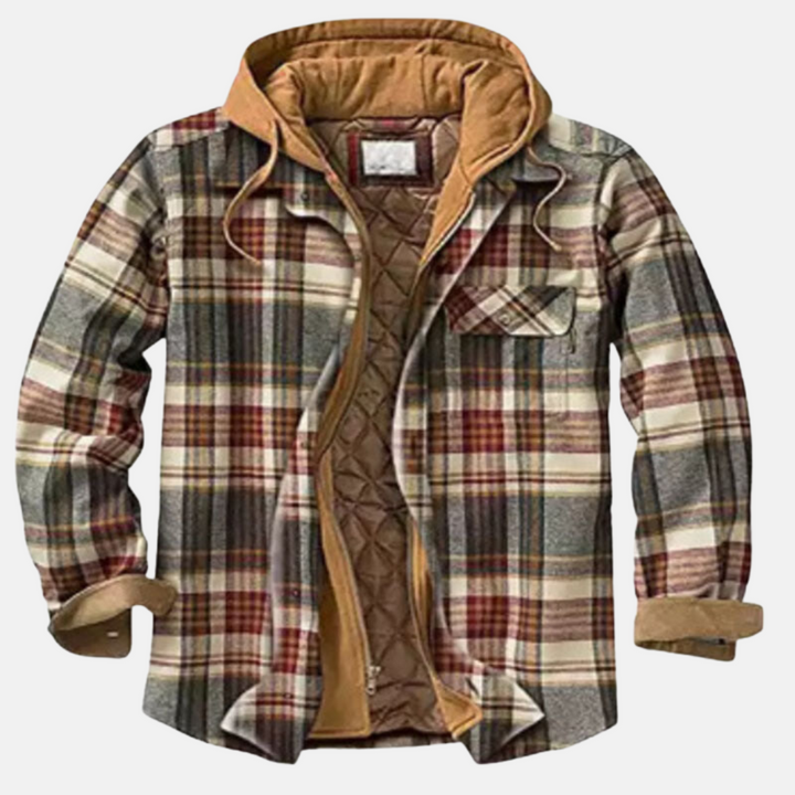 Erich men's casual warm checked button jacket in khaki