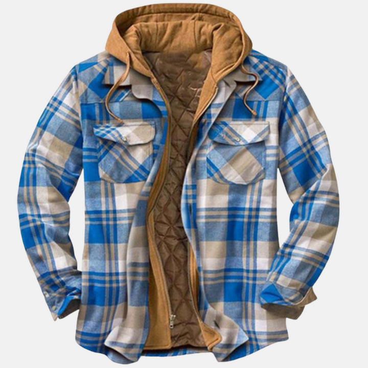 Erich men's casual warm checked button jacket in light blue