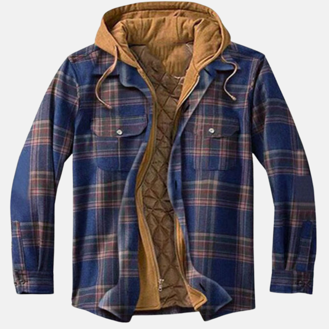 Erich men's casual warm checked button jacket in navy