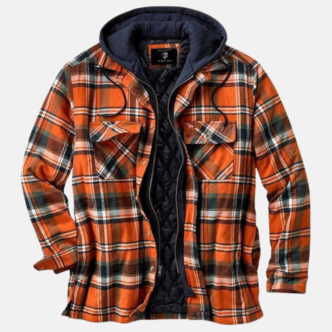Erich men's casual warm checked button jacket in orange