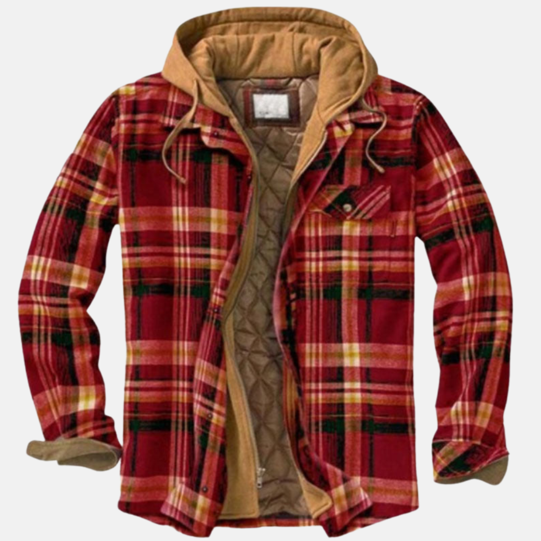 Erich men's casual warm checked button jacket in red/khaki