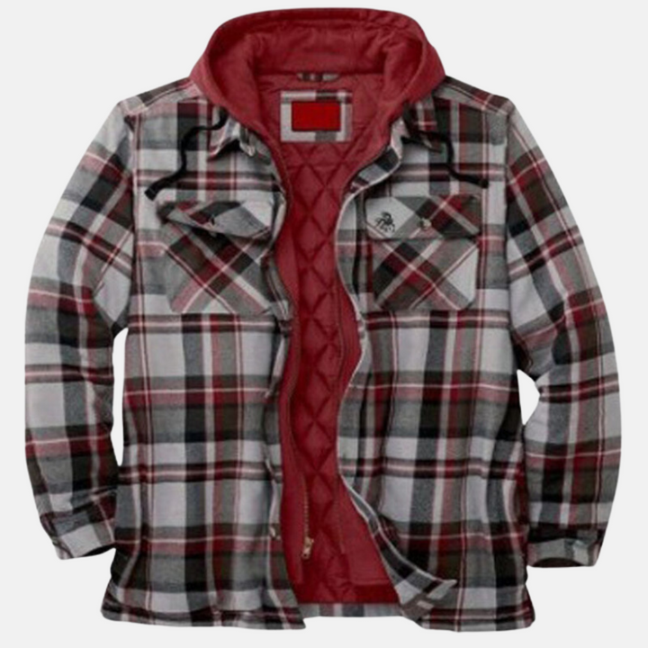 Erich men's casual warm checked button jacket in red