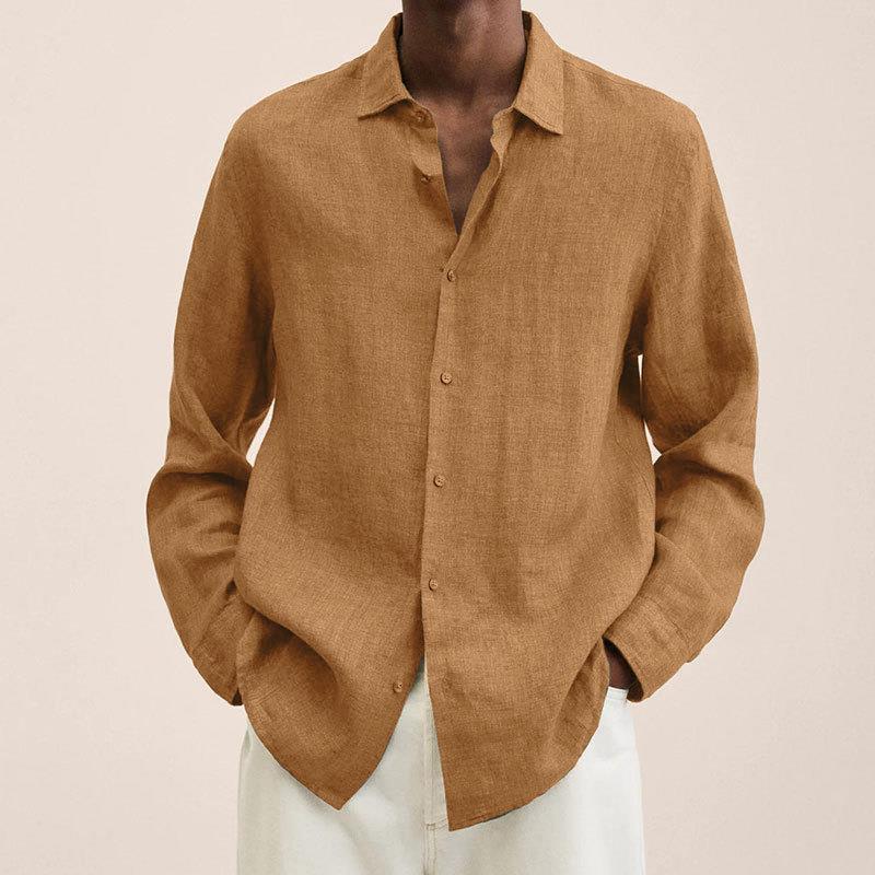 Lukas - Men's Classic Long-Sleeve Button Shirt in Dark Gold