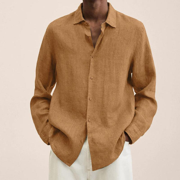 Lukas - Men's Classic Long-Sleeve Button Shirt in Dark Gold