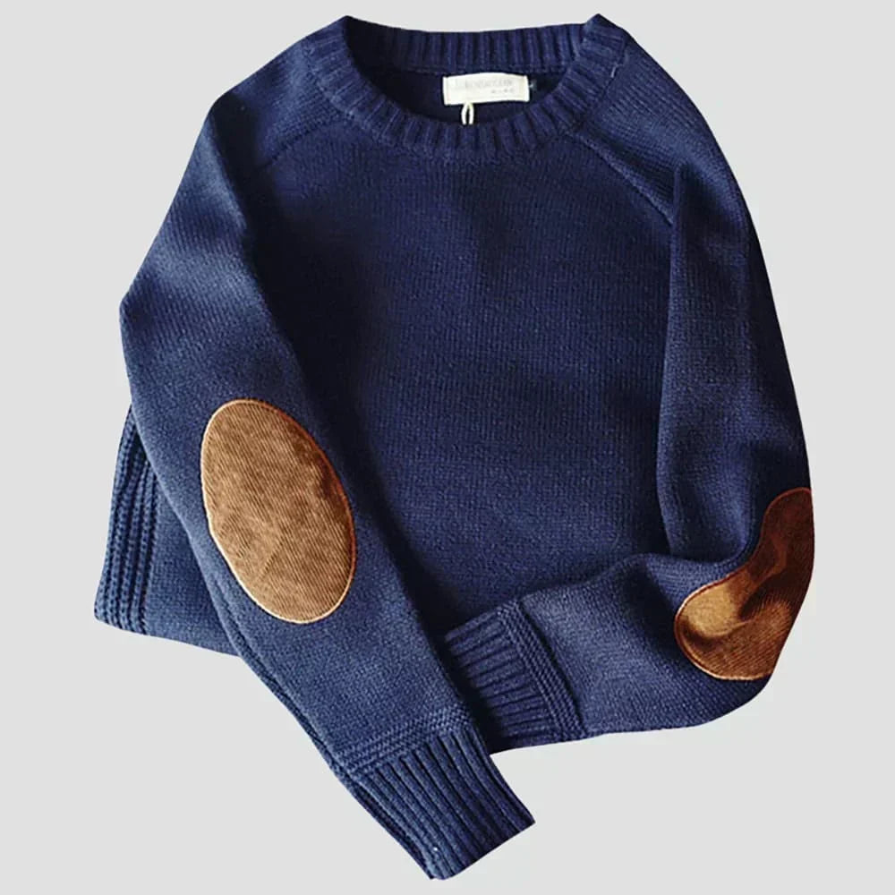 Fabian Men's Knit Jumper with Elbow Patches - Blue