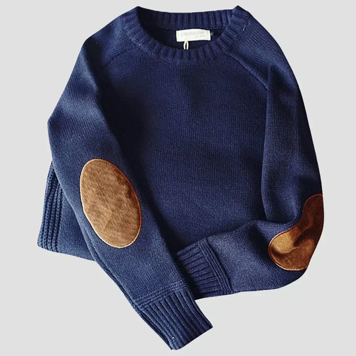 Fabian Men's Knit Jumper with Elbow Patches - Blue