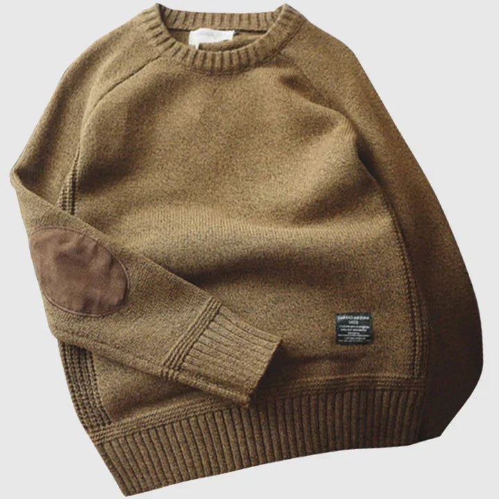 Fabian Men's Knit Jumper with Elbow Patches - Brown