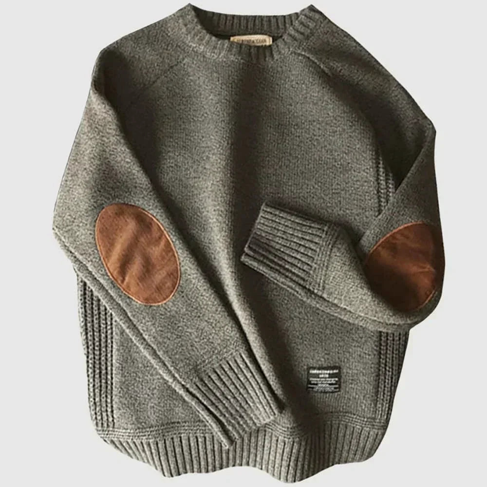 Fabian Men's Knit Jumper with Elbow Patches - Grey