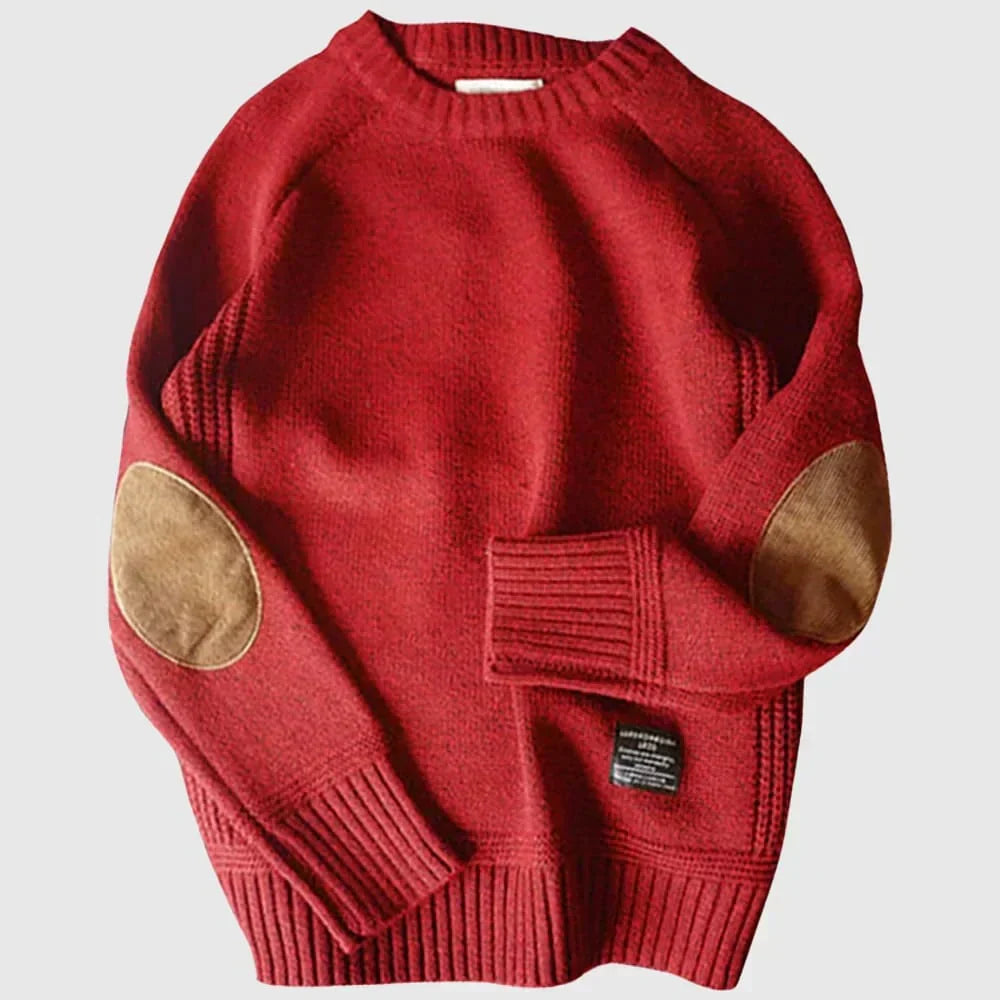 Fabian Men's Knit Jumper with Elbow Patches - Red