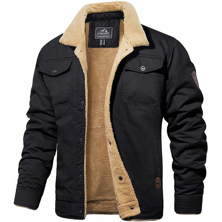 Richard - Men's Warm Button-Front Fleece Jacket in Black