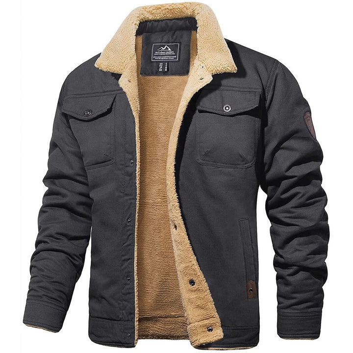 Richard - Men's Warm Button-Front Fleece Jacket in Grey
