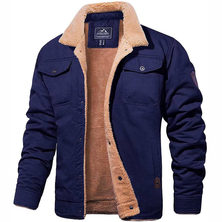 Richard - Men's Warm Button-Front Fleece Jacket in Navy
