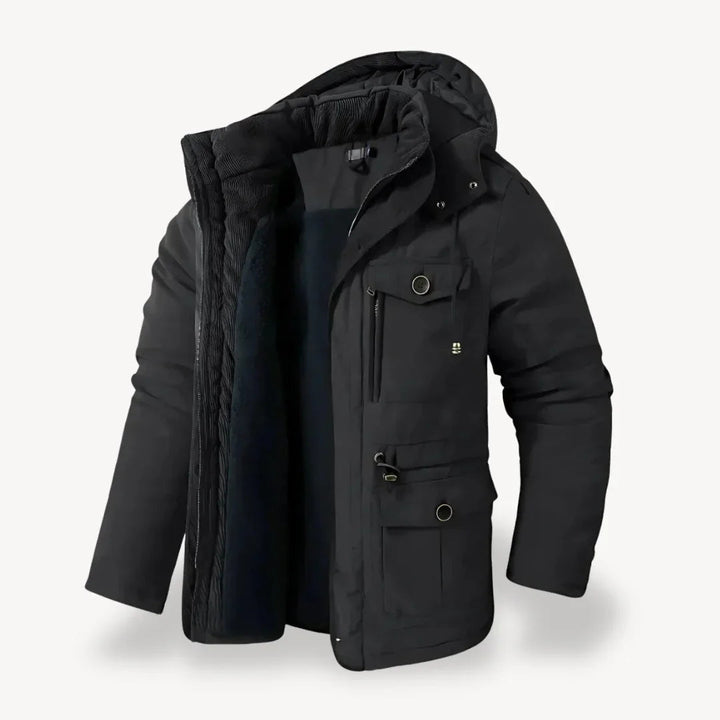 Jürgen - Men's Rugged Fleece-Lined Winter Jacket in Black