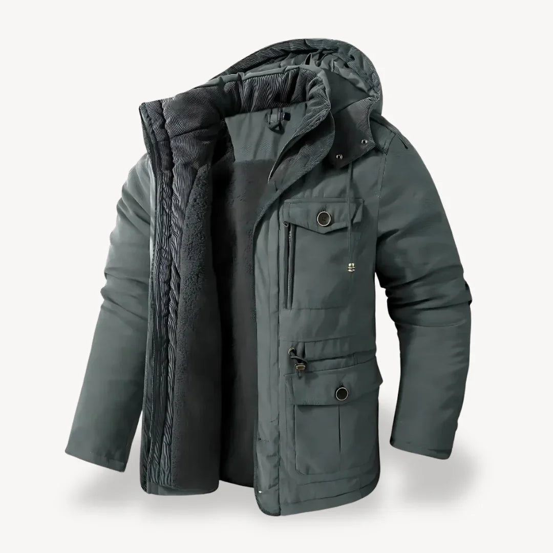 Jürgen - Men's Rugged Fleece-Lined Winter Jacket in Grey