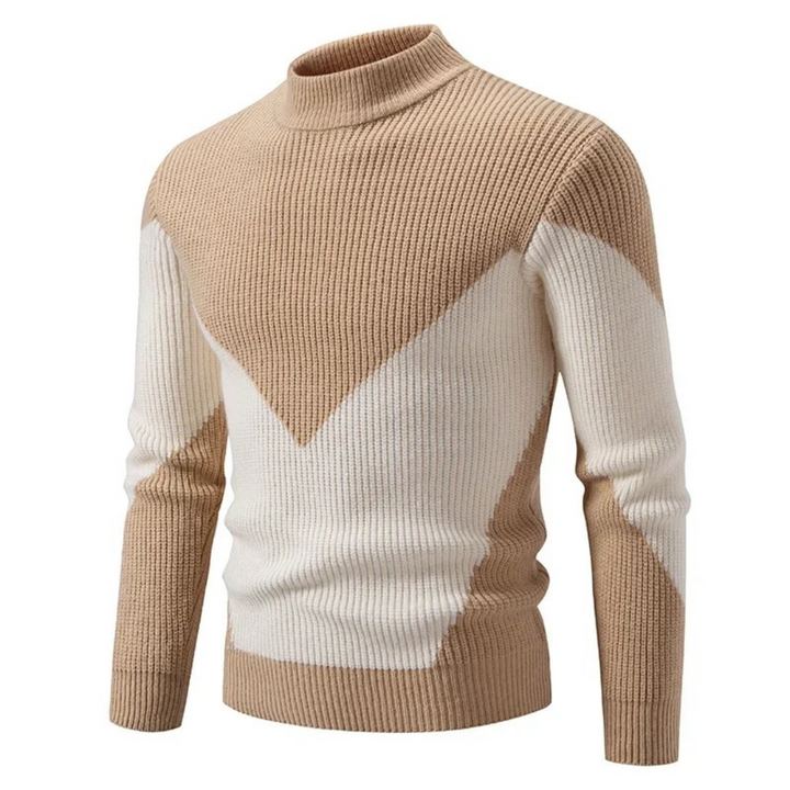 Heinrich - Men's Geometric Print Long-Sleeve Jumper in Beige Diamond