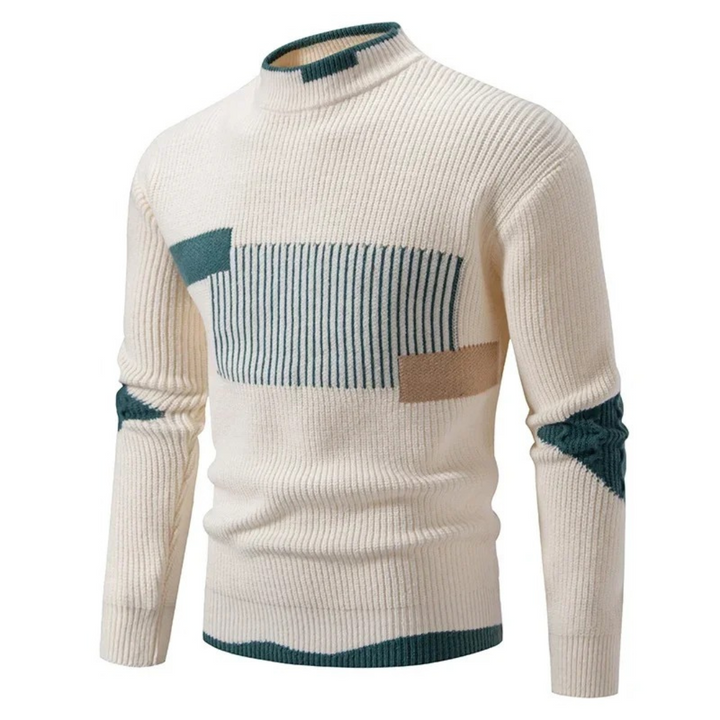 Heinrich - Men's Geometric Print Long-Sleeve Jumper in Geometric Beige