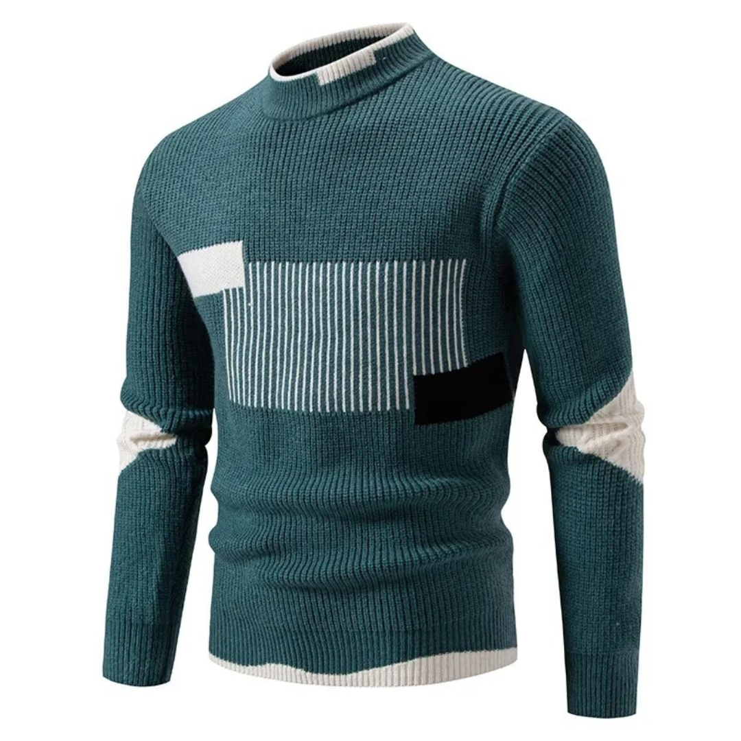 Heinrich - Men's Geometric Print Long-Sleeve Jumper in Geometric Green