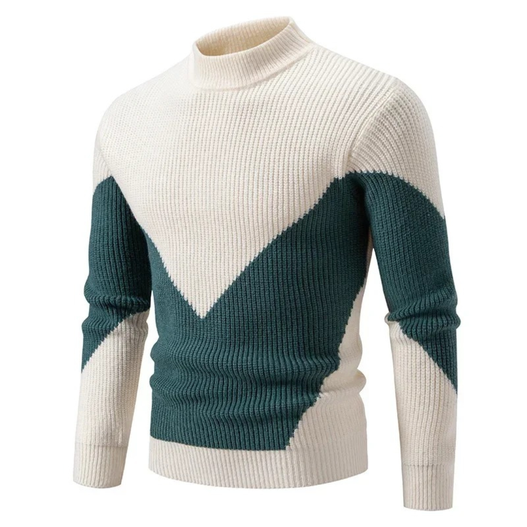 Heinrich - Men's Geometric Print Long-Sleeve Jumper in White Diamond
