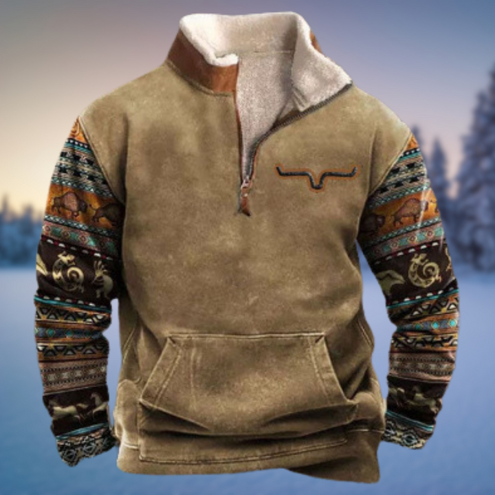Emil Men's Half-Zip Winter Jumper - Khaki