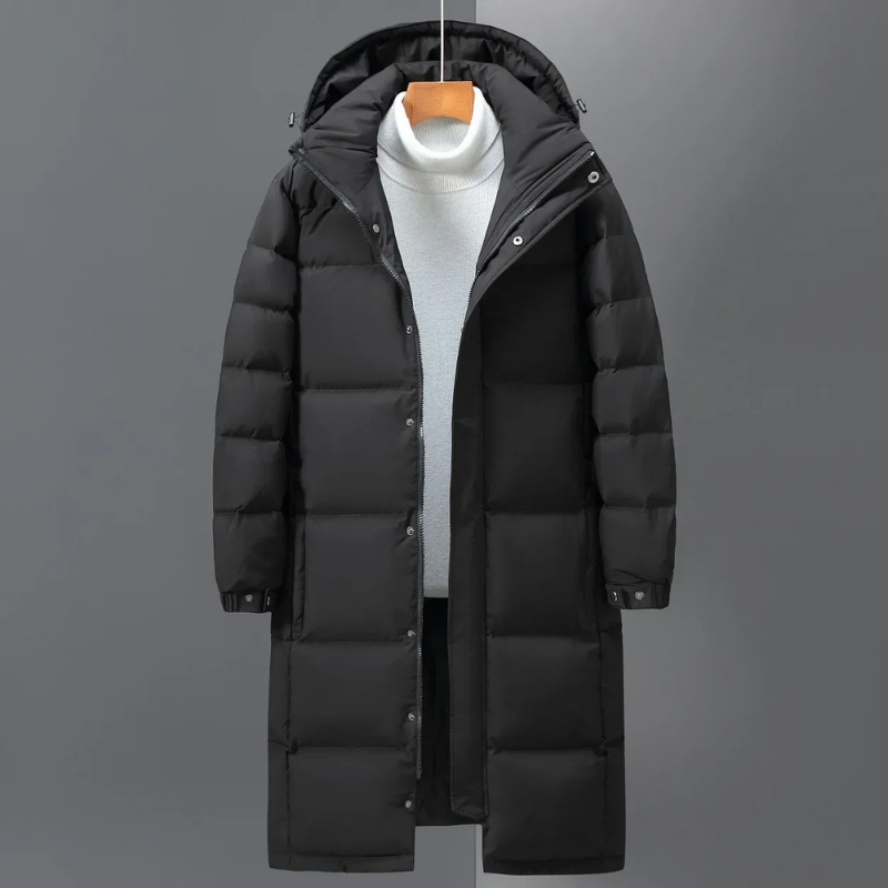 Robert - Men's Long Hooded Quilted Winter Coat in Black