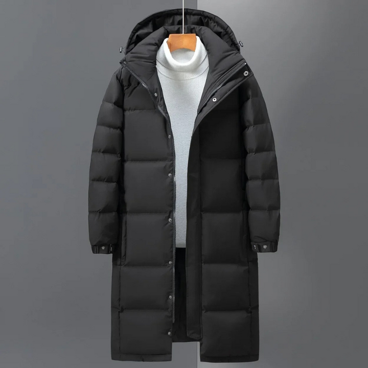 Robert - Men's Long Hooded Quilted Winter Coat in Black