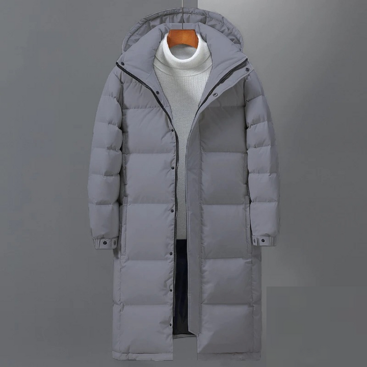 Robert - Men's Long Hooded Quilted Winter Coat in Grey