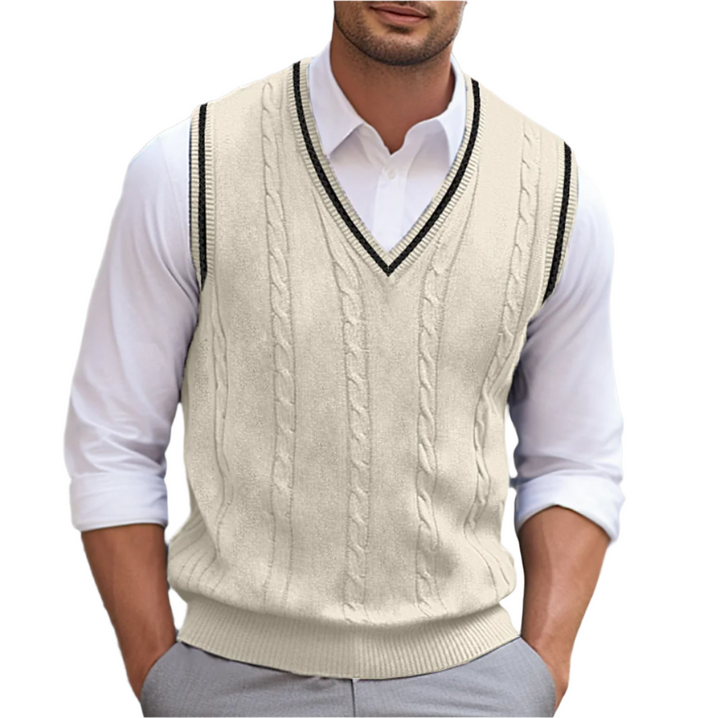Michael - Men's Sleeveless V-Neck Knitted Vest in Beige